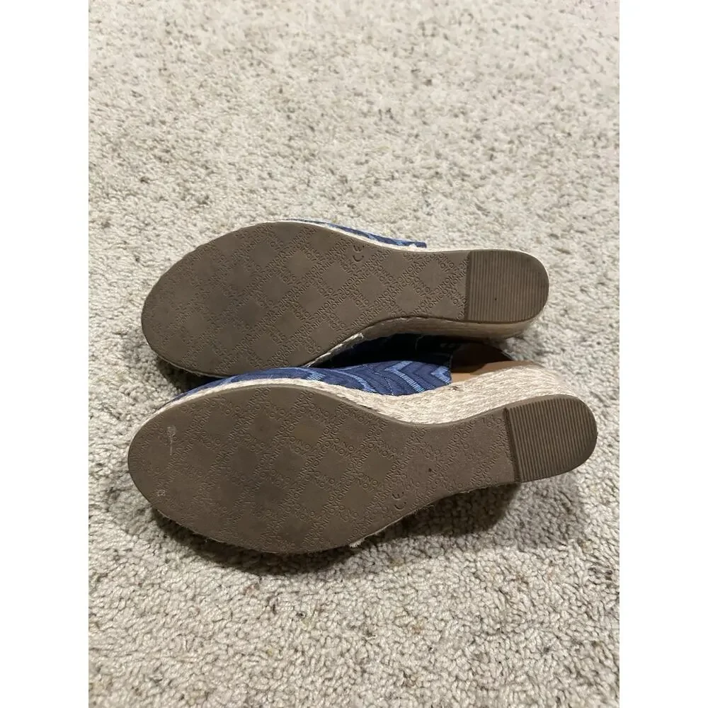 Vionic size 8 SANDALS Coralina Chevron Espadrille Slingback Wedge Aruba Blue G25